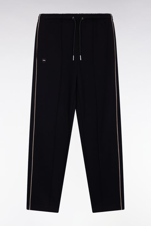 Black brushed fleece jogging suit with piping and front pleats, straight cut - Image 2