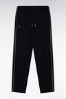 Black brushed fleece jogging suit with piping and front pleats, straight cut