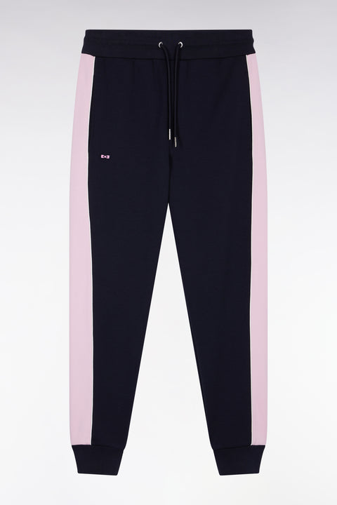 Navy brushed fleece jogging suit with pink stripes, straight cut - Image 2
