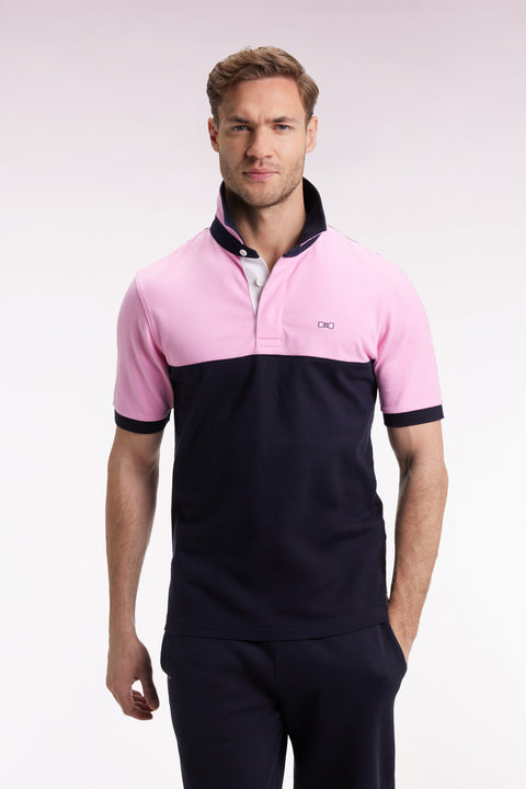 Short-sleeved jersey in two-tone navy and pink cotton - Image 3