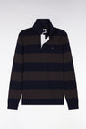 Long-sleeved jersey with brown and navy rugby stripes