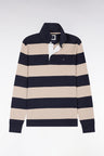 Long-sleeved jersey with beige and black rugby stripes