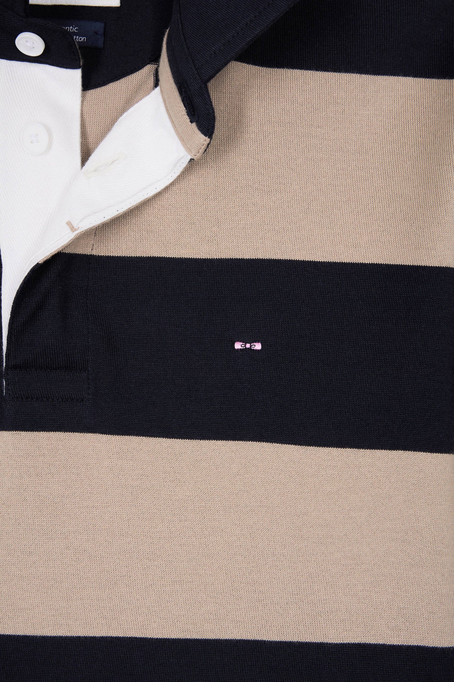 Long-sleeved jersey with beige and black rugby stripes