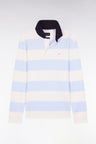 Long-sleeved jersey with sky and ecru rugby stripes