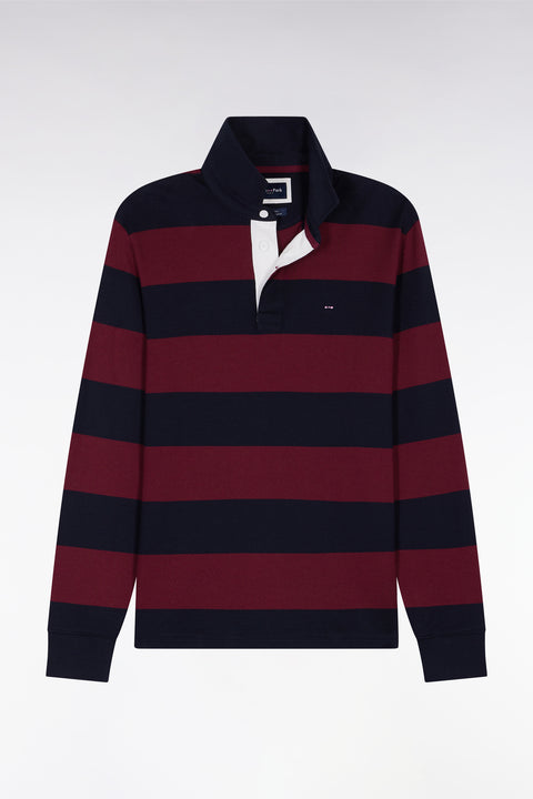 Long-sleeved jersey with burgundy and black rugby stripes - Image 2