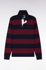 Long-sleeved jersey with burgundy and black rugby stripes