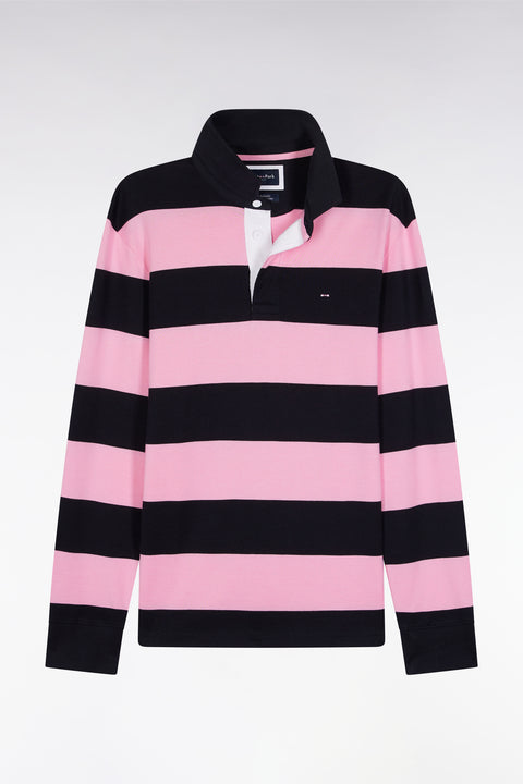 Long-sleeved jersey with pink and navy rugby stripes - Image 2