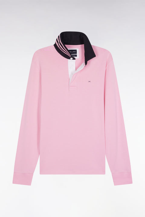 Long-sleeved jersey in pink under striped collar - Image 2