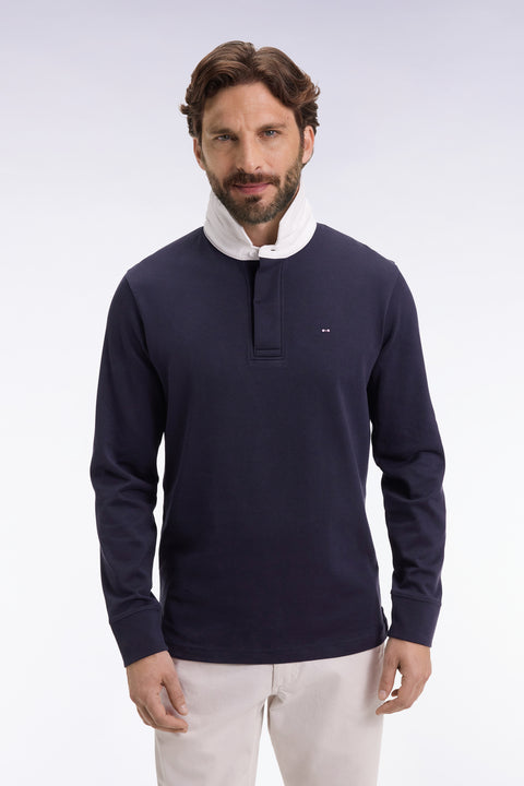 Long-sleeved jersey in navy Pima cotton jersey, straight cut - Image 1