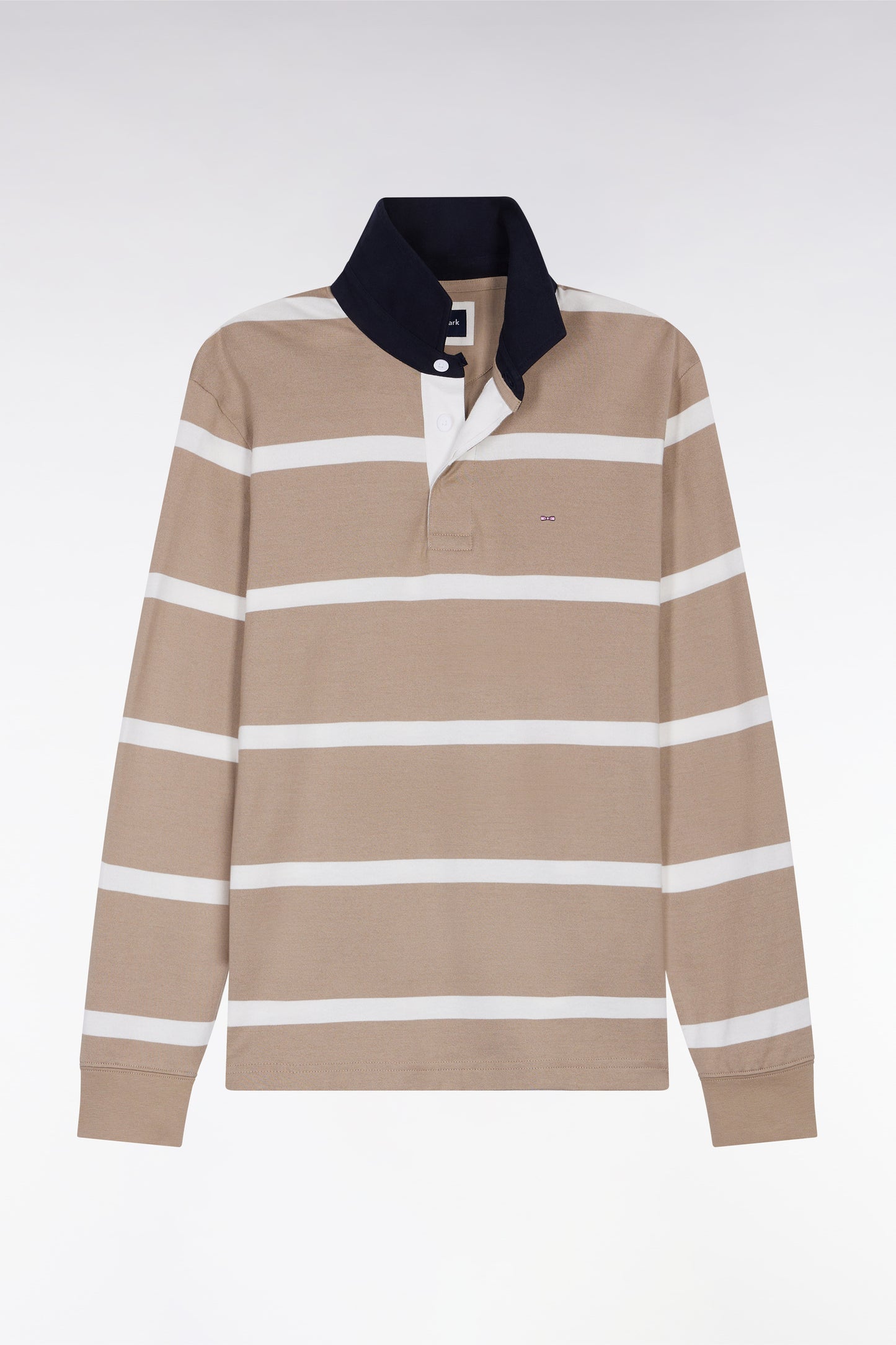 Long-sleeved jersey in beige cotton jersey with white stripes