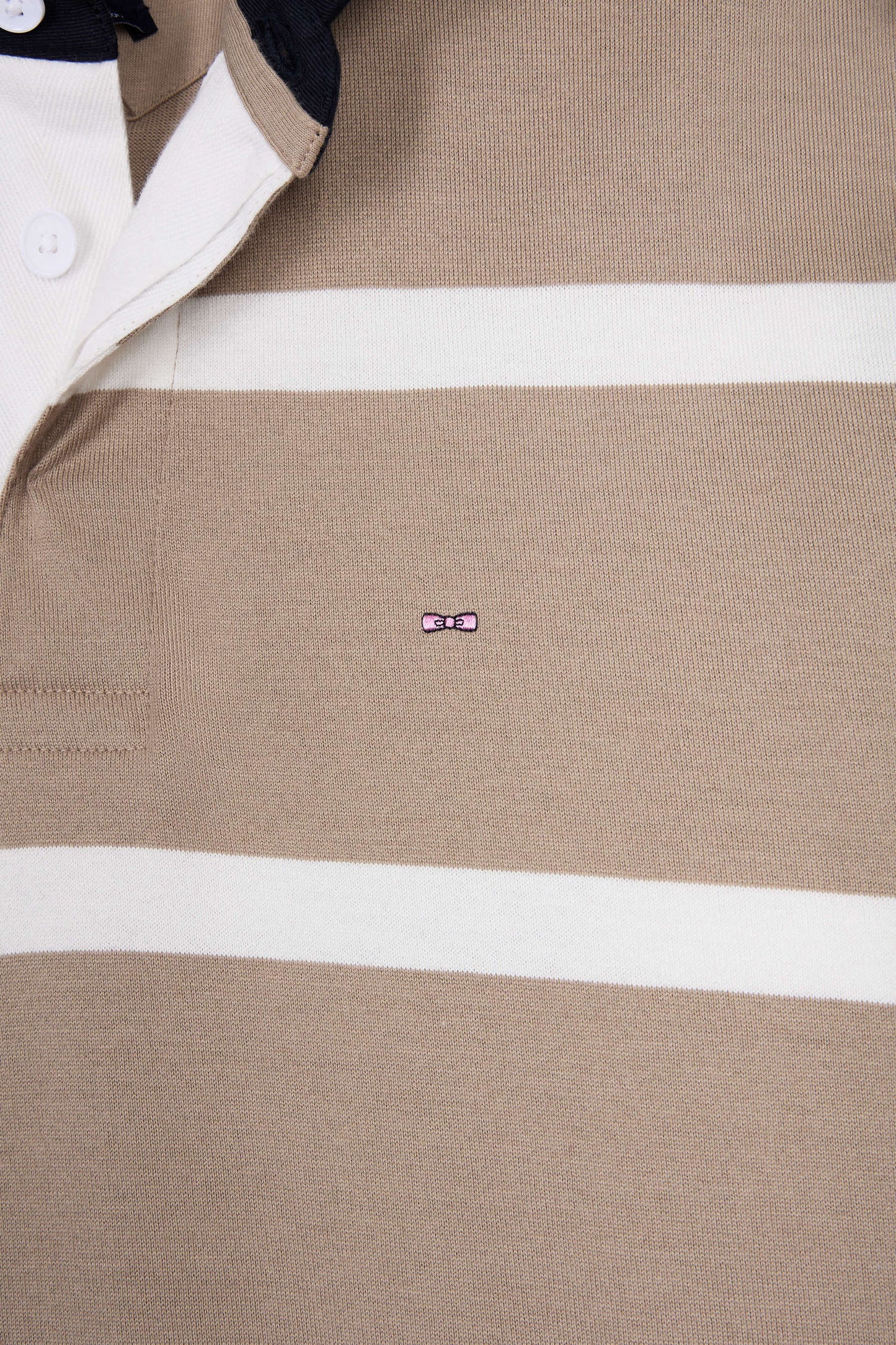 Long-sleeved jersey in beige cotton jersey with white stripes