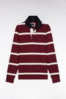 Long-sleeved jersey in burgundy cotton jersey with white stripes