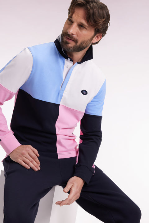 Long-sleeved jersey in thick colorblock cotton jersey, straight cut - Image 1