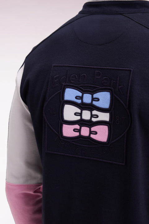 Long-sleeved jersey in thick navy cotton jersey with embroidered straight cut - Image 3