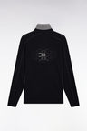 Long-sleeved jersey in thick black cotton with piping, straight cut