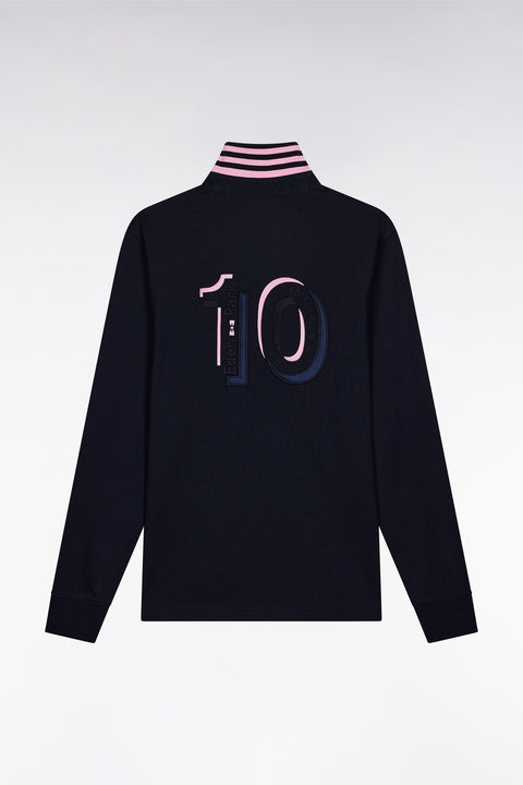Long-sleeved jersey in thick navy striped straight cut - Image 2