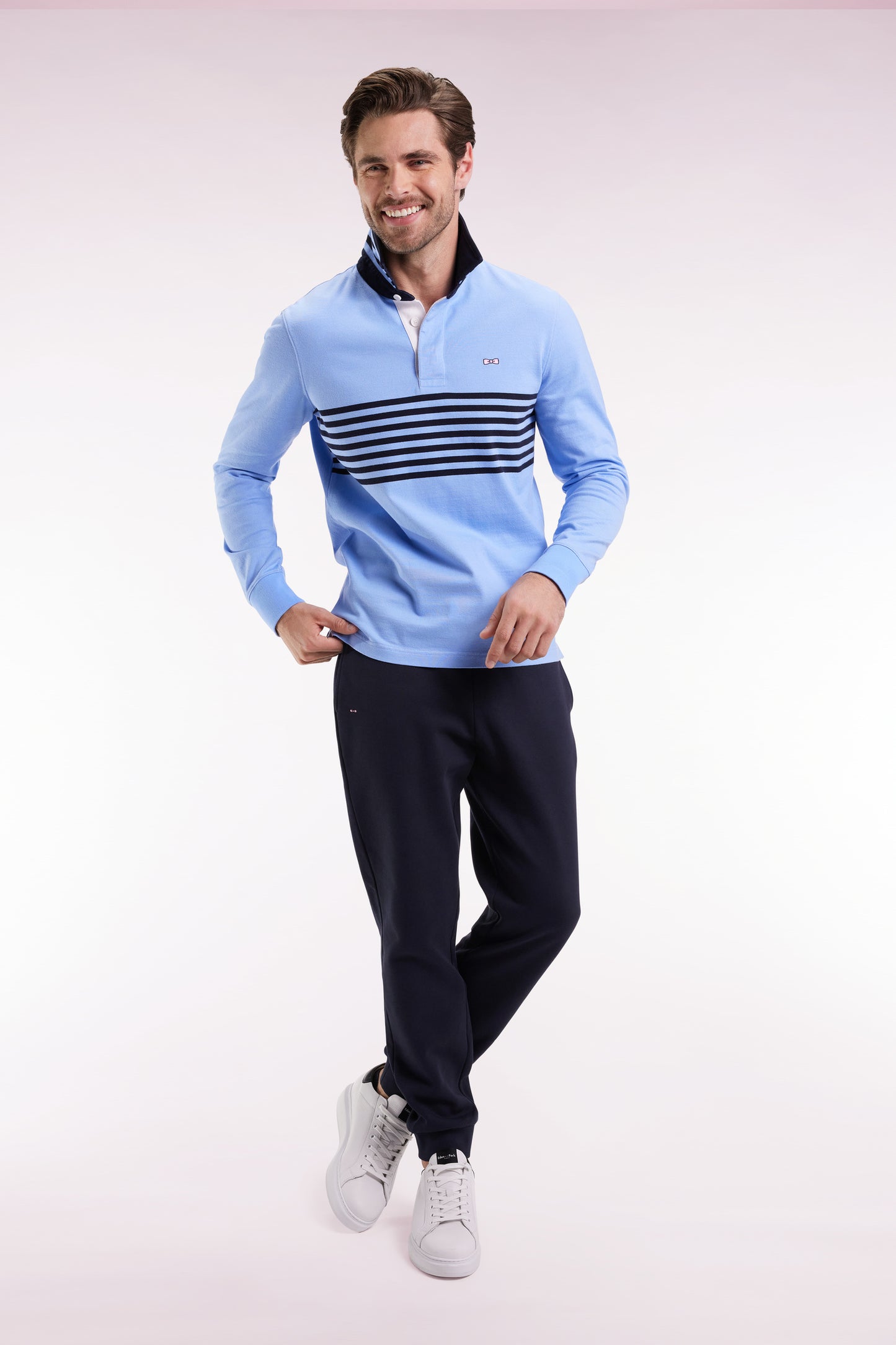 Long-sleeved jersey in thick striped sky jersey, straight cut