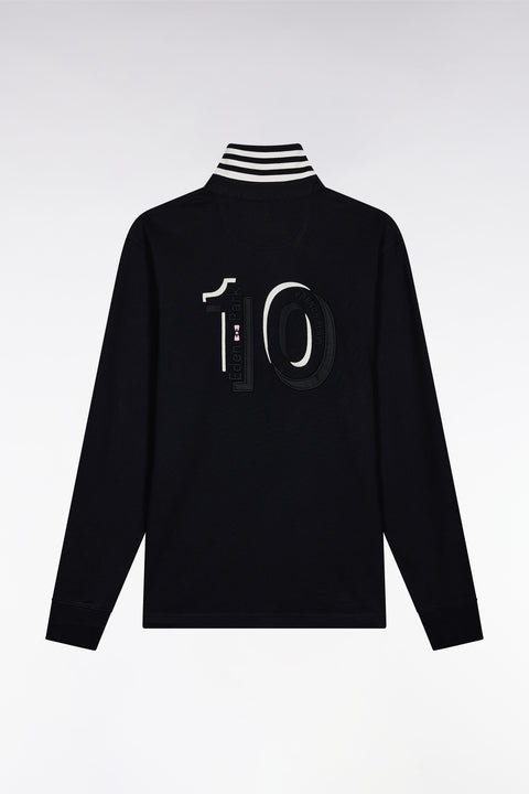 Long-sleeved jersey in thick black striped straight cut - Image 2