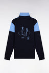 Long-sleeved jersey in two-tone navy and sky jersey, straight cut