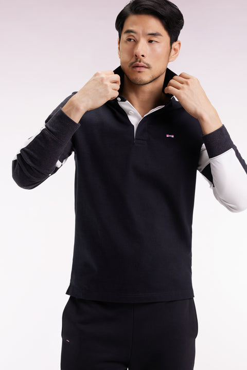 Long-sleeved jersey in black colorblock straight cut - Image 1