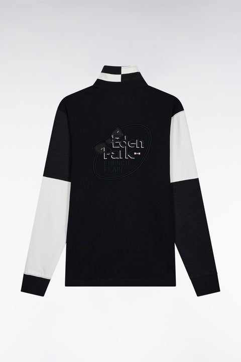 Long-sleeved jersey in black colorblock straight cut - Image 2