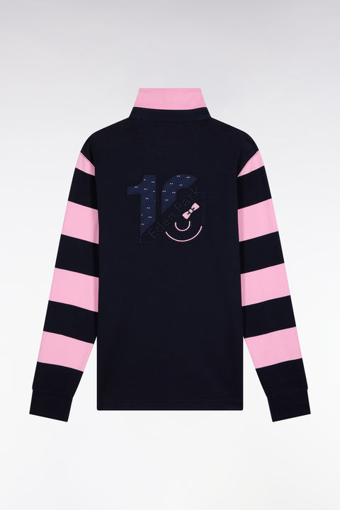 Striped navy fleece long-sleeved jersey, straight cut - Image 2