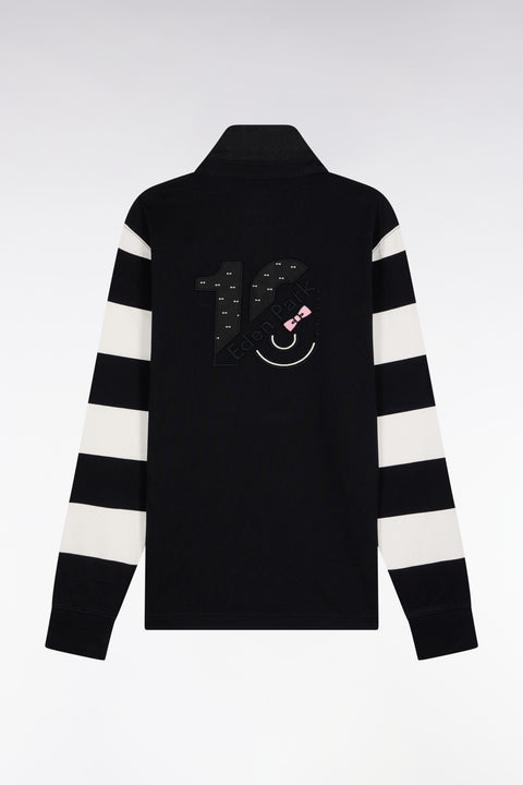 Long-sleeved striped jersey in black fleece, straight cut - Image 2