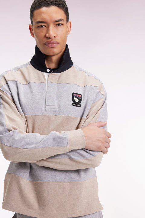 Long-sleeved striped New Zealand jersey in thick beige cotton jersey - Image 1