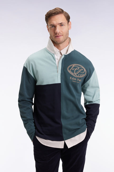 Long-sleeved jersey in green cotton with cut-and-sew dials - Image 1