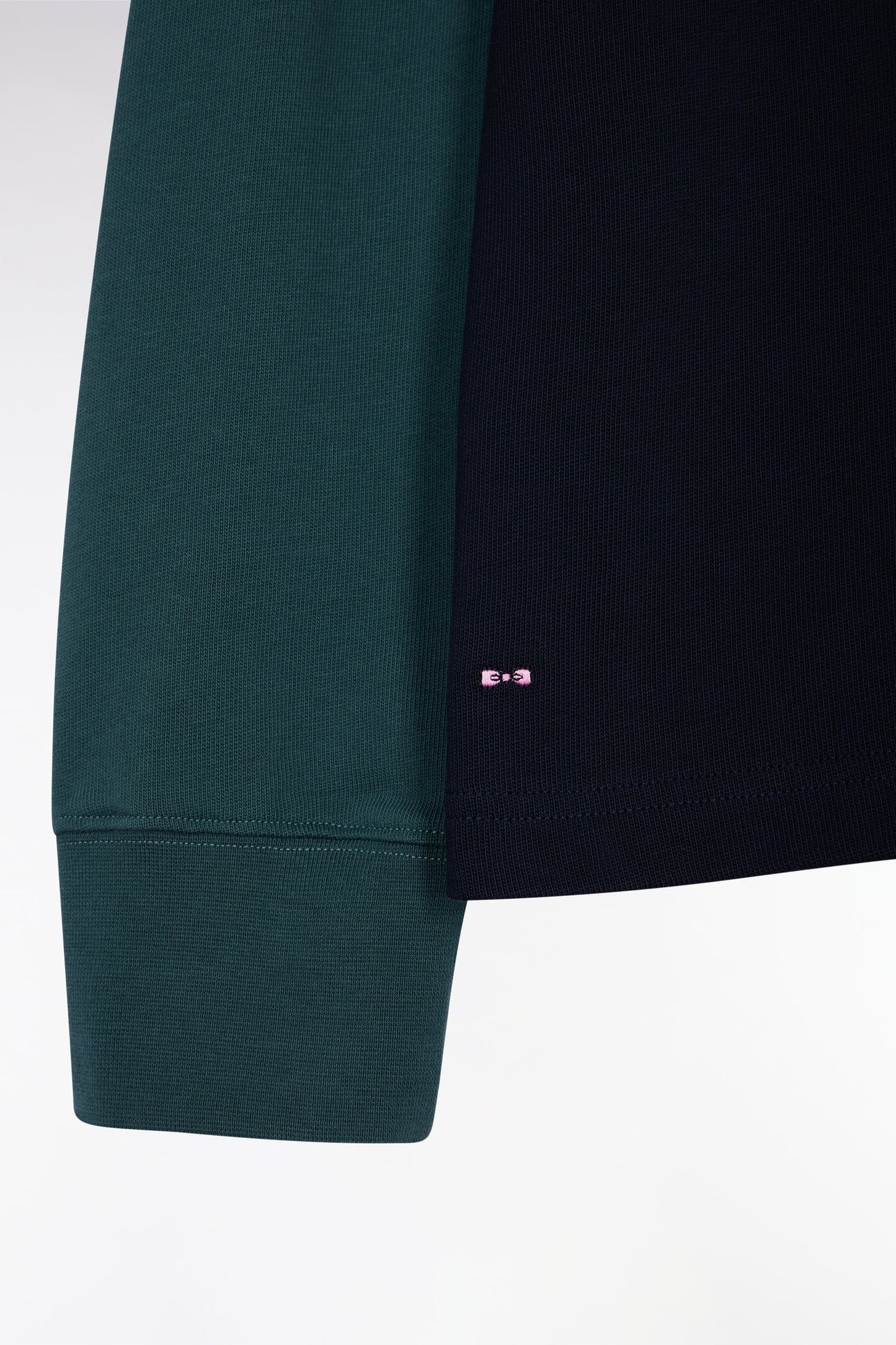 Long-sleeved jersey in green cotton with cut-and-sew dials