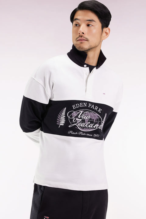 Black and white long-sleeved jersey with New Zealand embroidery - Image 1