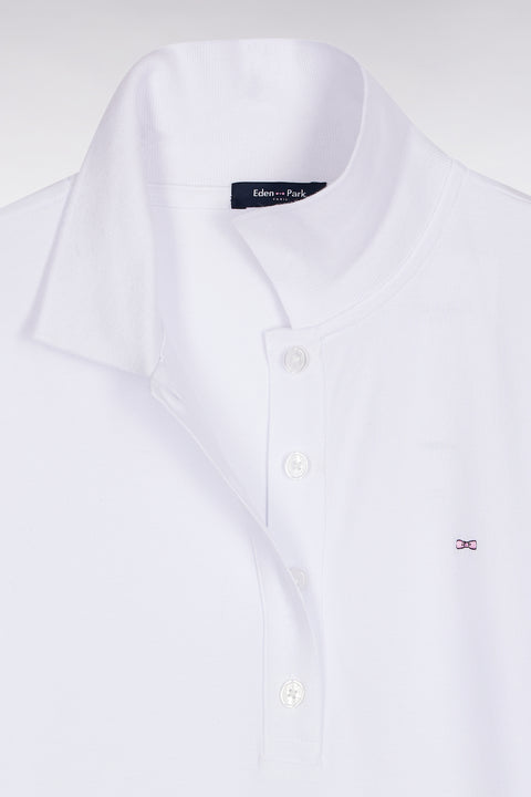 Short-sleeved polo shirt in white stretch cotton, slim fit - Image 2