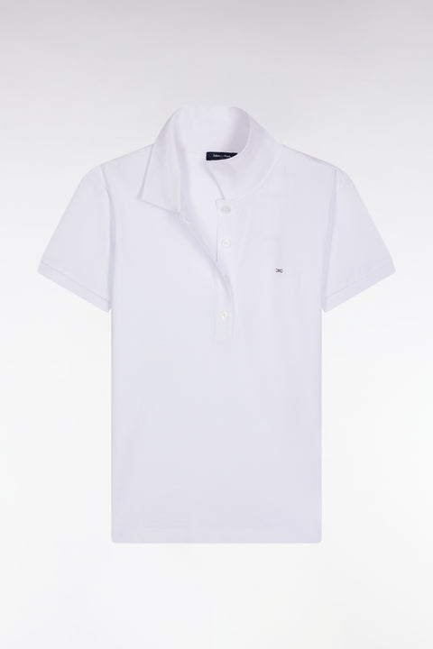Short-sleeved polo shirt in white stretch cotton, slim fit - Image 1