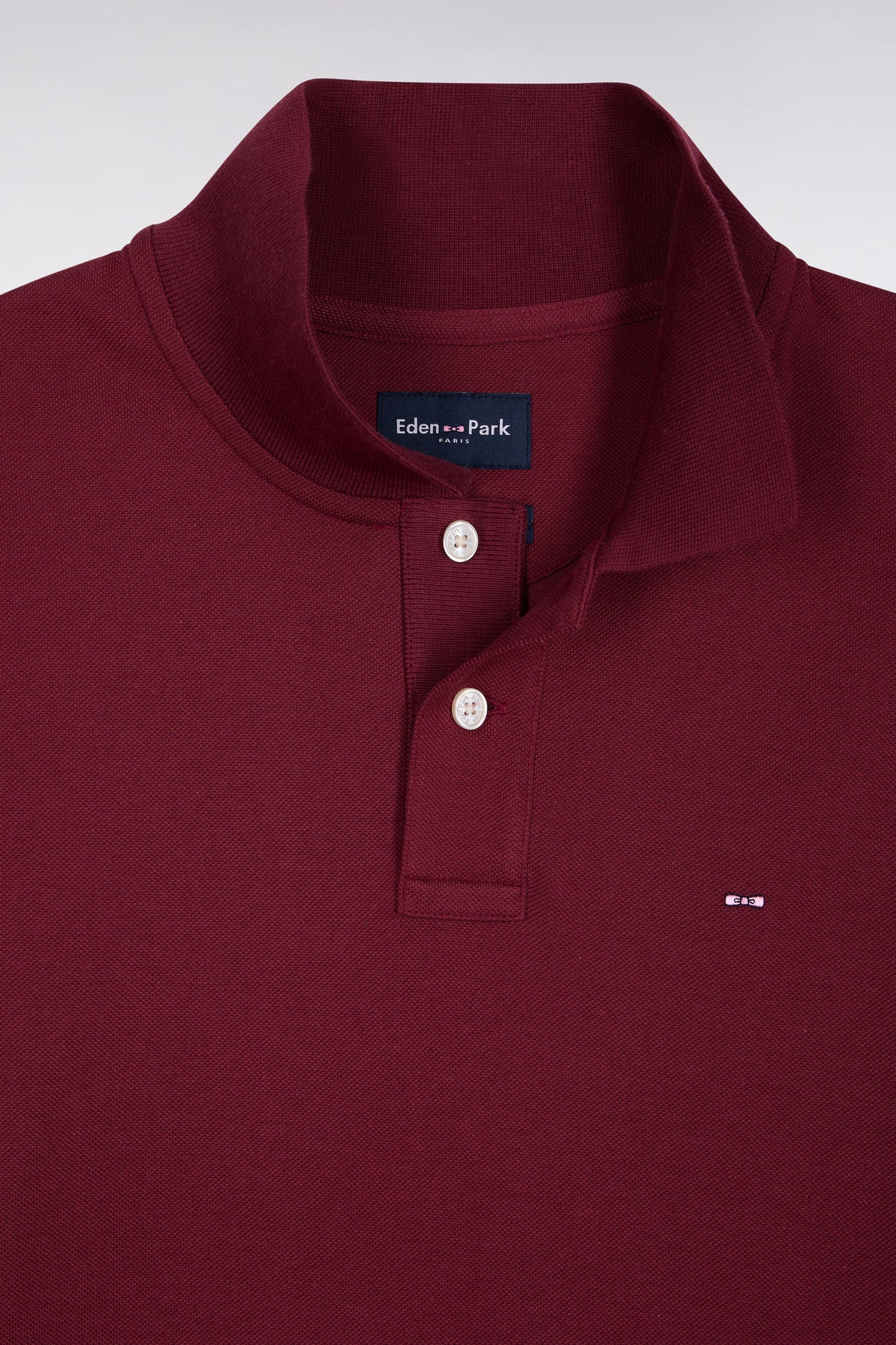Short-sleeved polo shirt in burgundy Pima cotton, straight cut