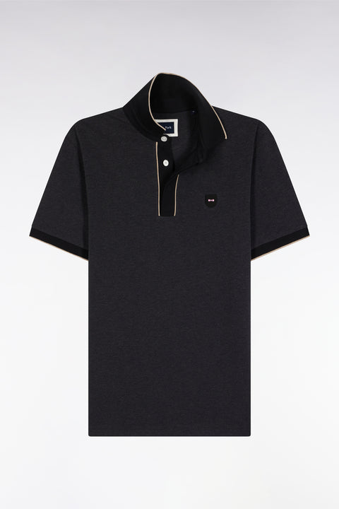 Polo manches courtes en piqué coton stretch gris coupe slim - Image 2