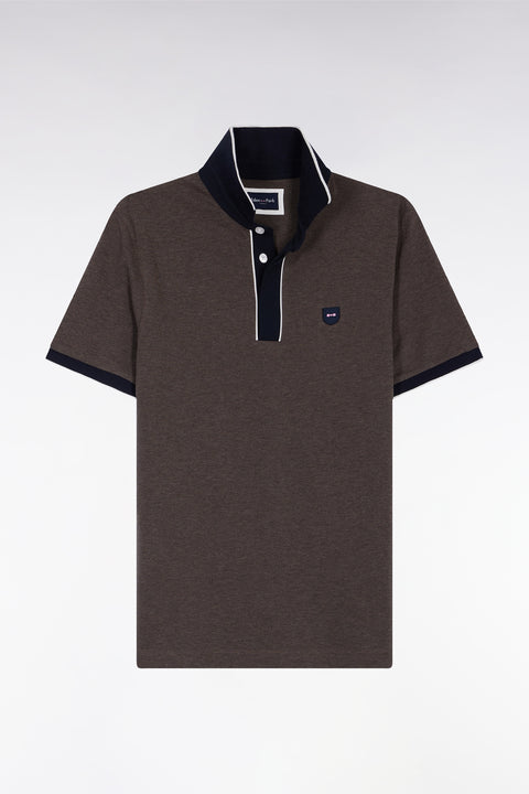 Polo manches courtes en piqué coton stretch marron coupe slim - Image 2