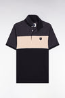 Polo tricolore manches courtes en piqué coton stretch gris coupe slim