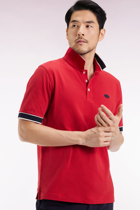 Red cotton short-sleeved polo shirt, loose fit - Image 1