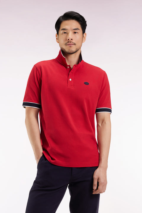 Red cotton short-sleeved polo shirt, loose fit - Image 3
