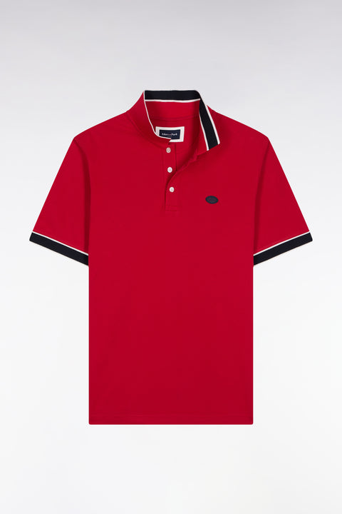 Red cotton short-sleeved polo shirt, loose fit - Image 2