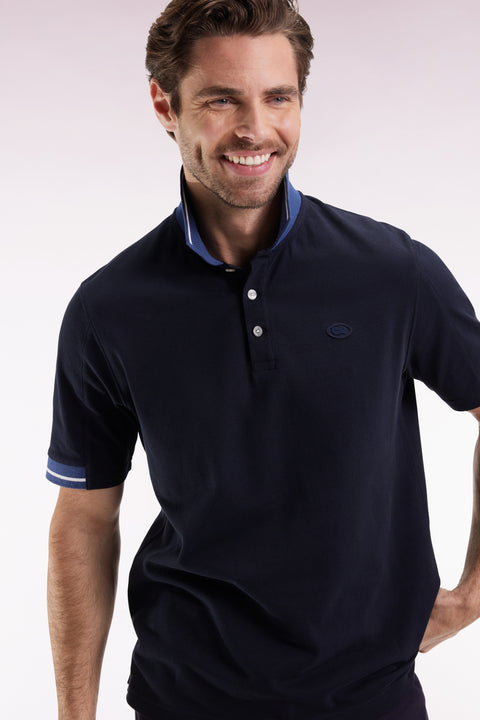 Navy loose-fitting short-sleeve polo shirt - Image 1