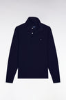 Long-sleeved polo shirt in navy stretch cotton, slim fit
