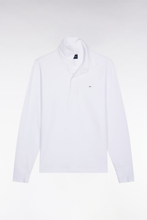 Long-sleeved polo shirt in white stretch cotton, slim fit - Image 2