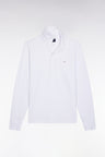 Long-sleeved polo shirt in white stretch cotton, slim fit
