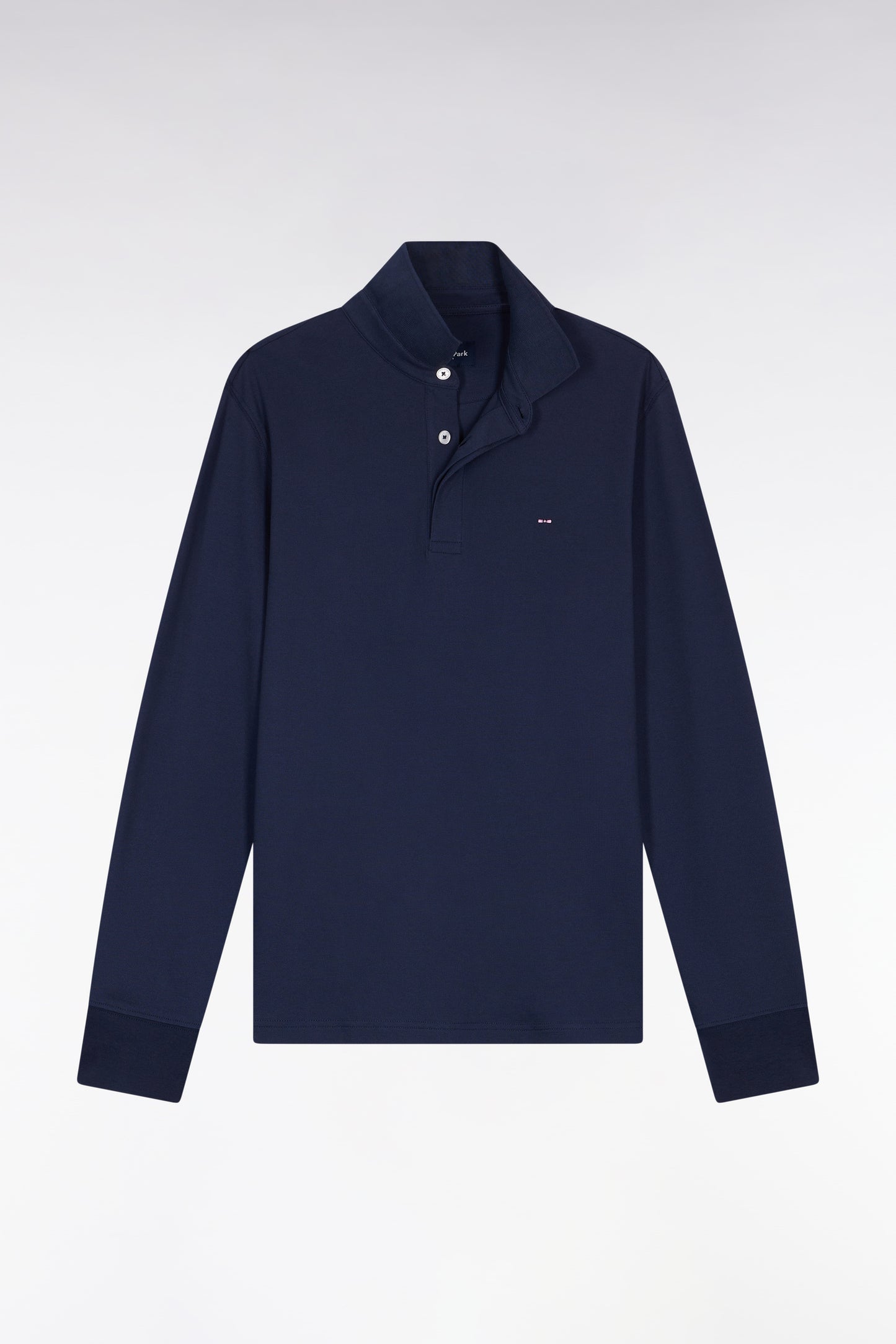 Long-sleeved polo shirt in grey stretch cotton, slim fit