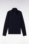 Long-sleeved polo shirt in straight-cut navy Pima cotton