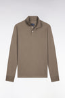 Long-sleeved polo shirt in khaki Pima cotton, straight cut