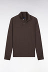 Long-sleeved polo shirt in brown mottled cotton, straight cut