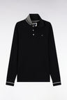 Relaxed fit long-sleeved polo shirt in black cotton