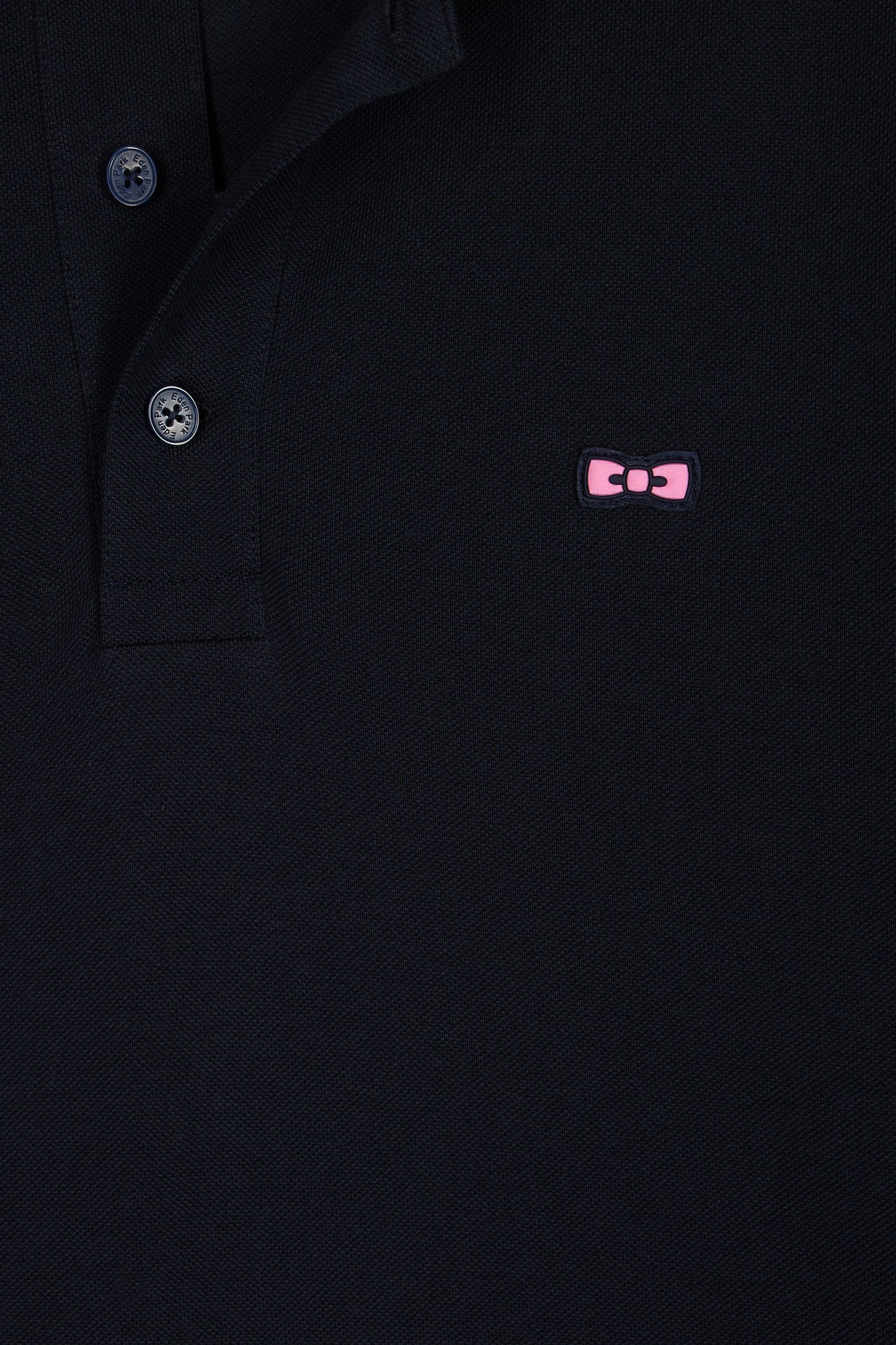 Long-sleeved polo shirt in navy cotton piqué with striped collar.